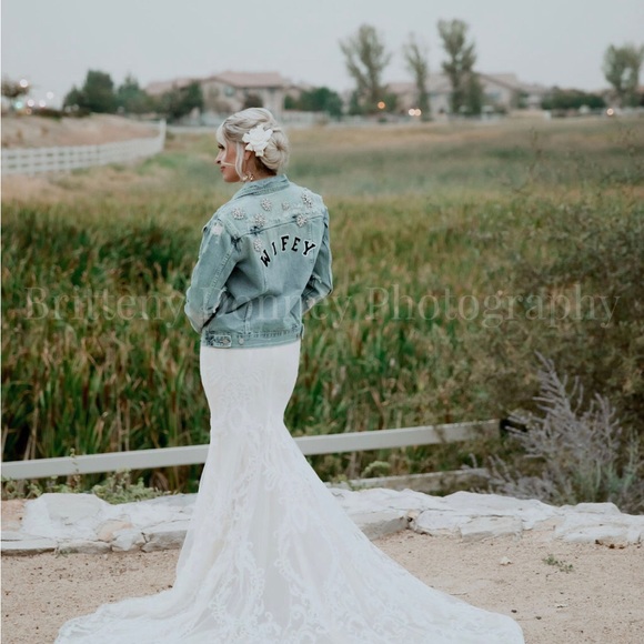 CHOSEN Bridal Jean Jacket. Size Large. Worn just for photos on Wedding Day. - Picture 3 of 3